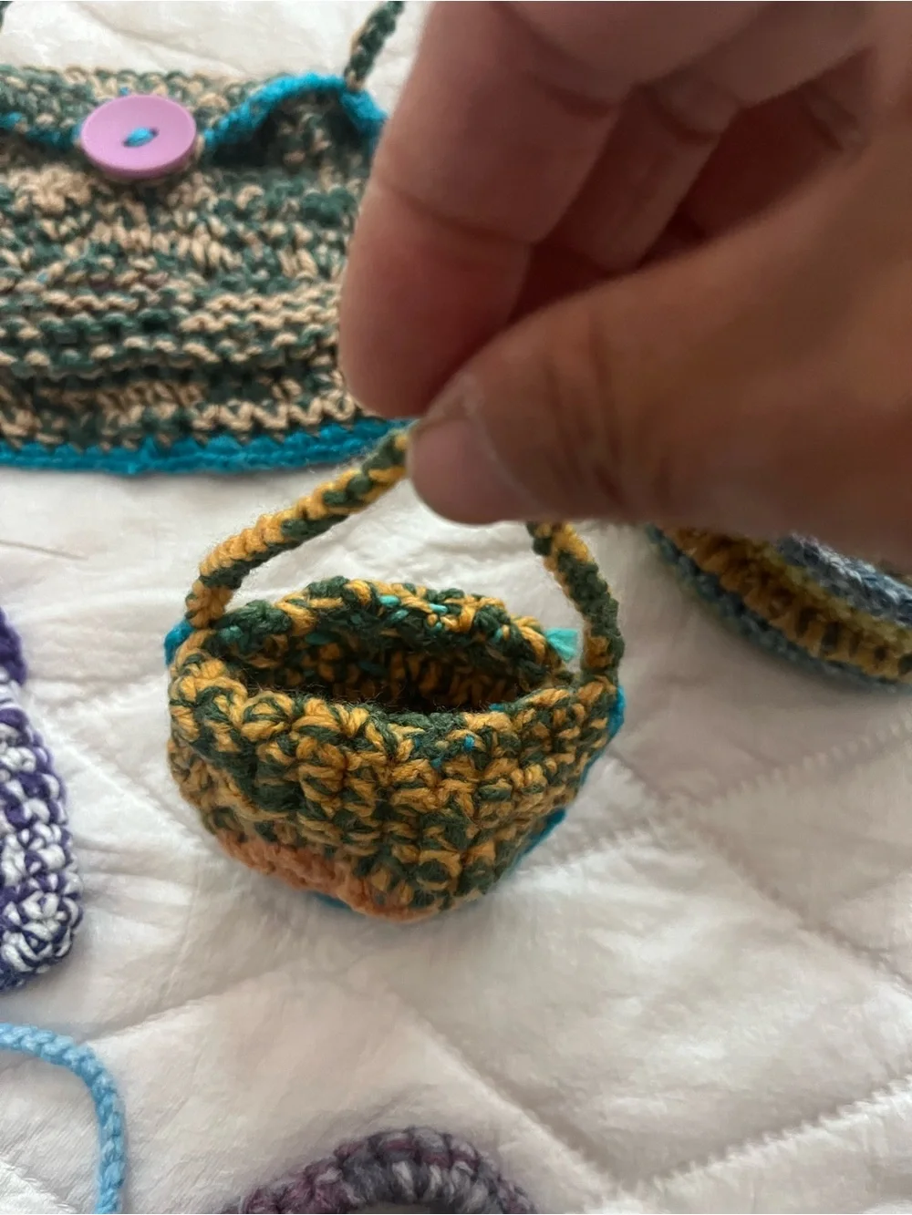 Set of 9 Handmade Crochet Mini Bags Doll Accessories Gift Collectible Decor